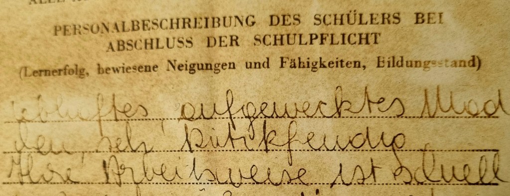 Zeugniseintrag, altes Papier